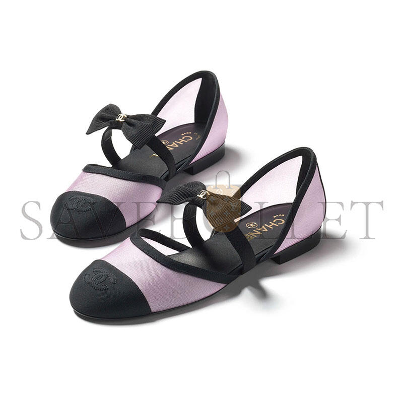 CHANEL MESH GROSGRAIN MARY JANES FLATS LIGHT PINK G46701